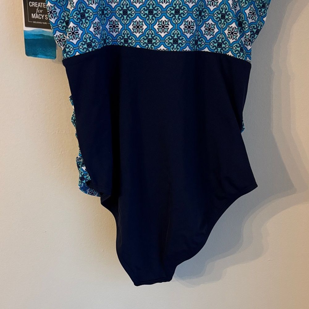 Swim Solutions Macy’s tummy control bust support geometric One Piece Swimsuit 14 - Picture 12 of 13
